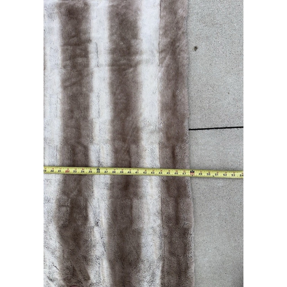 Pier 1 Faux Fur Throw Blanket Striped Taupe Cream Plush Soft 56x48 - Picture 4 of 5